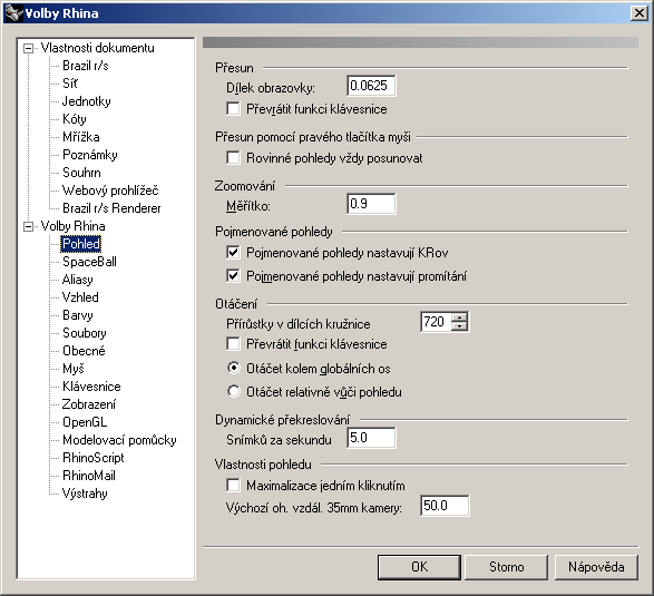 Okno s volbami Rhina