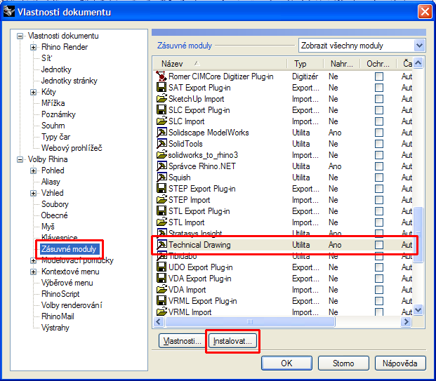 Instalace zásuvného modulu