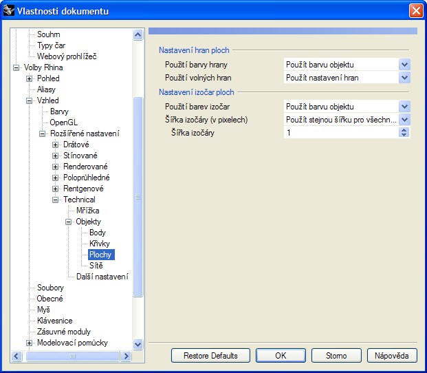 Technical drawing - další nastavení