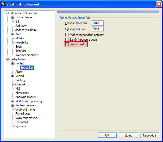 Rhino 4 a vlastnosti SpaceNavigatoru