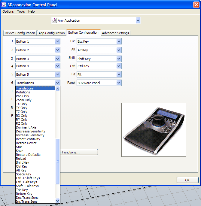 Ovládací panel profesionálního polohovacího zařízení SpacePilot