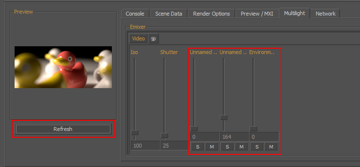 Panel Multilight - ladění intenzity světel během nebo po výpočtu obrázku
