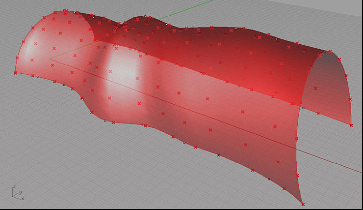 výsledná plocha v pohledu Rhina