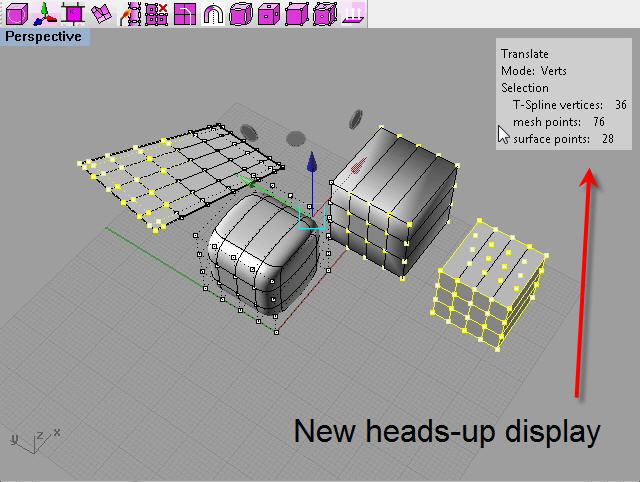 T-Splines heads-up display