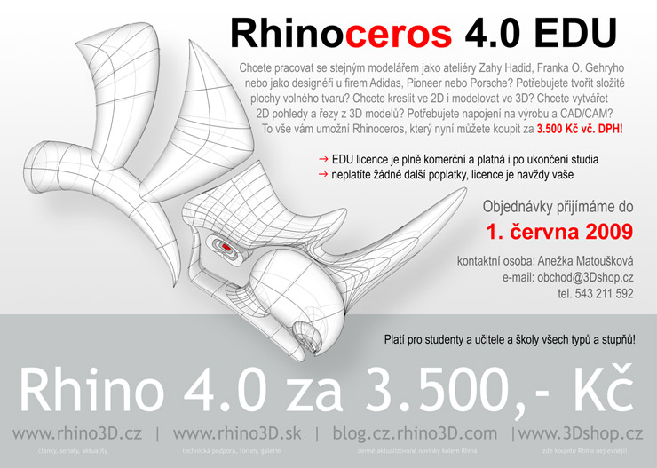 Rhino Educational komerční licence pro studenty