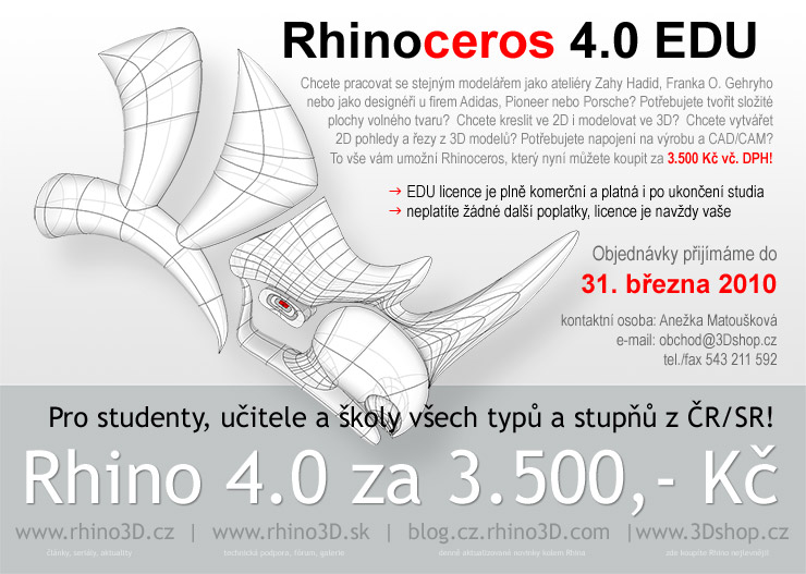 Rhino Educational komerční licence pro studenty
