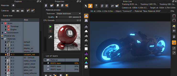 Arion 1.5.1 - vylepšené rozhraní - strom scény